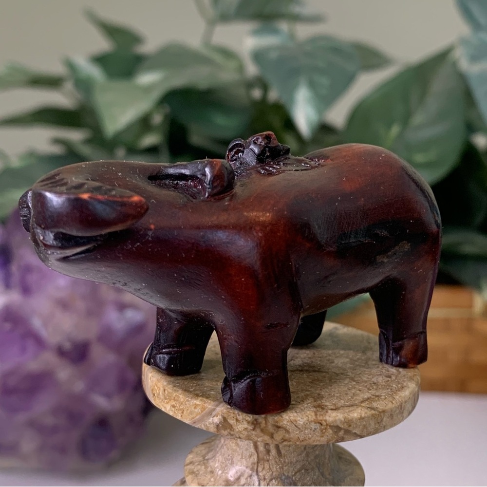 Vintage Boxwood Ox With Monkey Netsuke Hand Carved Animal Figurine Wood Carving - Picture 6 of 13
